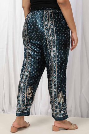 Teal Printed Velvet Pant