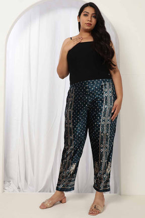 Teal Printed Velvet Pant