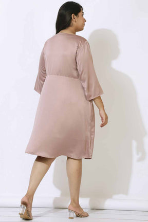 Plus Size Rose Satin Knot Dress