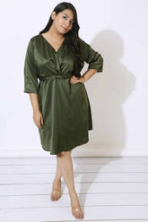 Plus Size Olive Satin Knot Dress