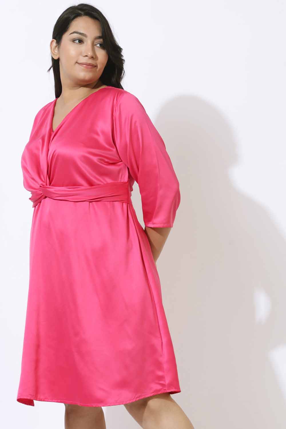 Plus Size Plus Size Pink Satin Knot Dress