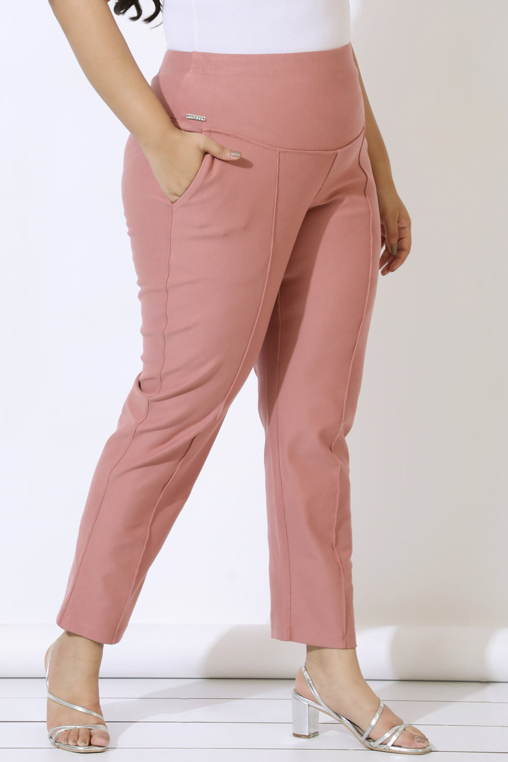 Plus Size Dusty Pink Crease Seam Tummy Tucker Pants for Women