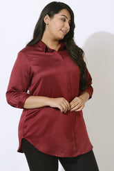 Plus Size Maroon Satin Shirt