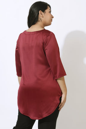 Maroon Satin Centre Pleat Top