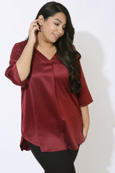 Maroon Satin Centre Pleat Top