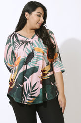 Pink Tropical Print Centre Pleat Top