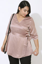 Rose Satin Wrap Top