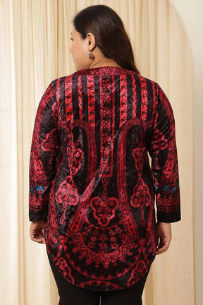 Plus Size Black Red Velvet Top