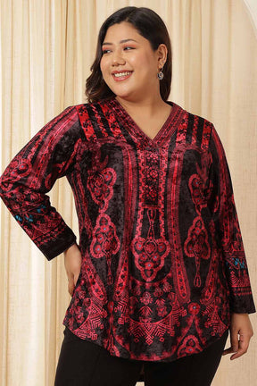 Plus Size Black Red Velvet Top
