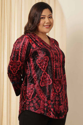 Plus Size Black Red Velvet Top