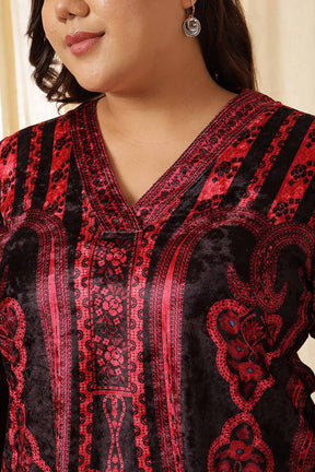 Plus Size Black Red Velvet Top