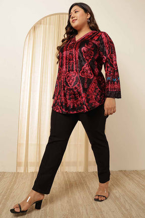 Plus Size Black Red Velvet Top
