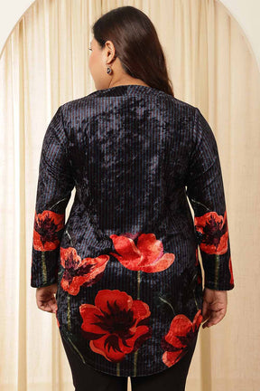 Plus Size Black Floral Borders Velvet Top