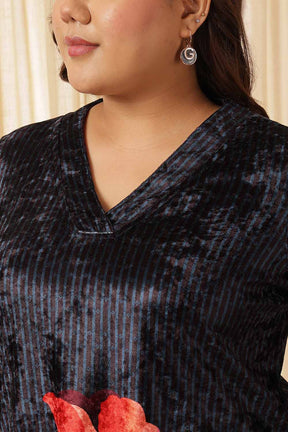 Plus Size Black Floral Borders Velvet Top