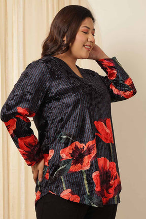 Plus Size Black Floral Borders Velvet Top