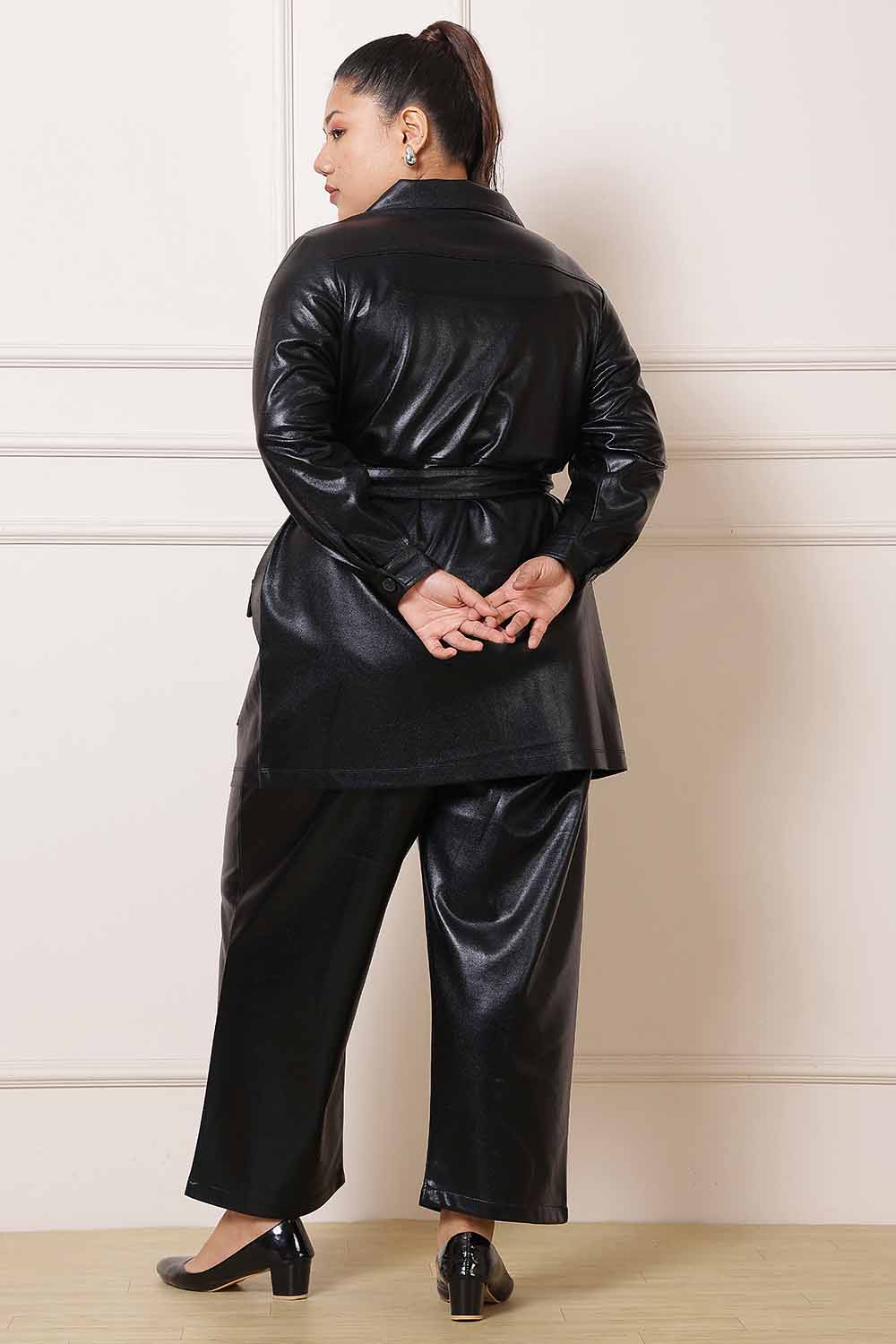 Plus Size Cruelty Free Black Leather Coord Set