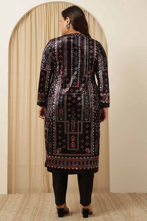 Plus Size Black Ethnic Panel Velvet Kurta
