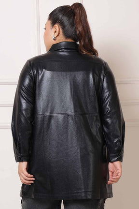 Plus Size Cruelty Free Black Leather Shacket