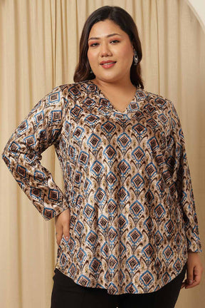 Plus Size Beige Boho Velvet Top