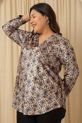 Plus Size Beige Boho Velvet Top
