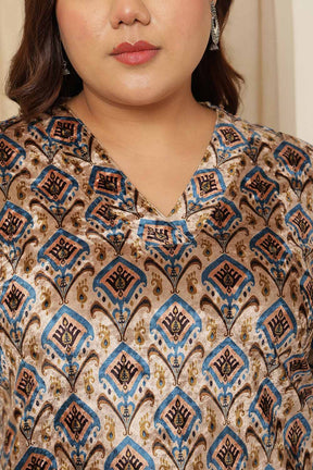 Plus Size Beige Boho Velvet Top