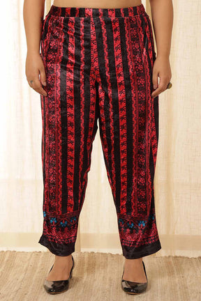 Plus Size Black Red Printed Velvet Coord Set