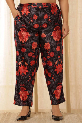 Plus Size Black Red Floral Velvet Coord Set