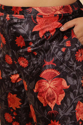Plus Size Black Red Floral Velvet Coord Set
