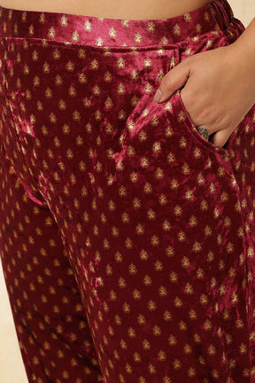 Plus Size Maroon Border Print Velvet Coord Set