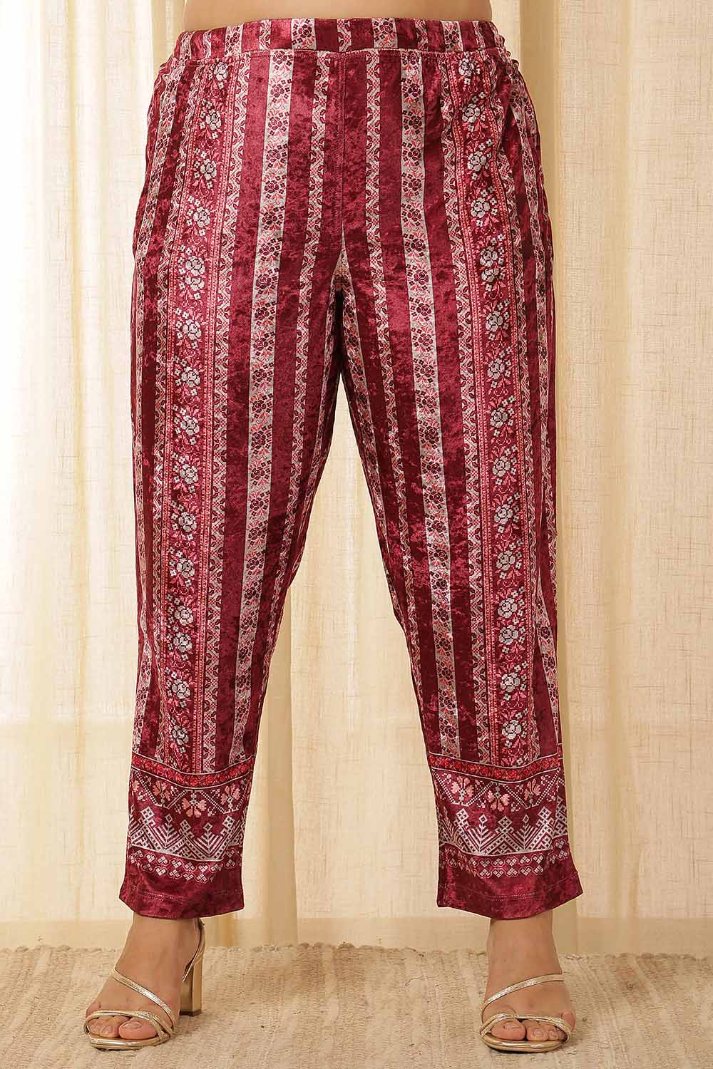 Plus Size Maroon Paisley Velvet kurta