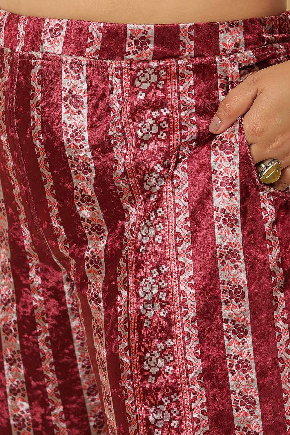 Plus Size Maroon Paisley Velvet Coord Set