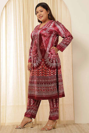 Plus Size Maroon Paisley Velvet Coord Set