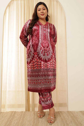 Plus Size Maroon Paisley Velvet kurta