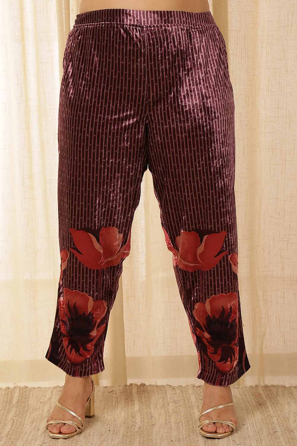 Plus Size Purple Floral Border Velvet Coord Set
