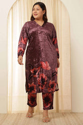 Plus Size Purple Floral Border Velvet Coord Set