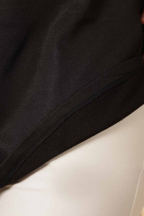 Plus Size Black V Neck Fleece Top
