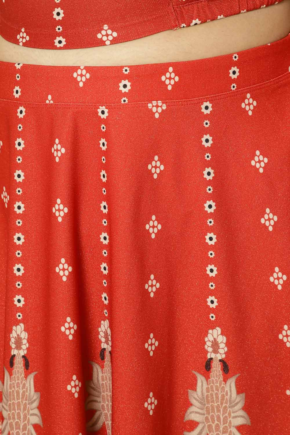 Plus Size Red Ethnic Print Lehenga for Women