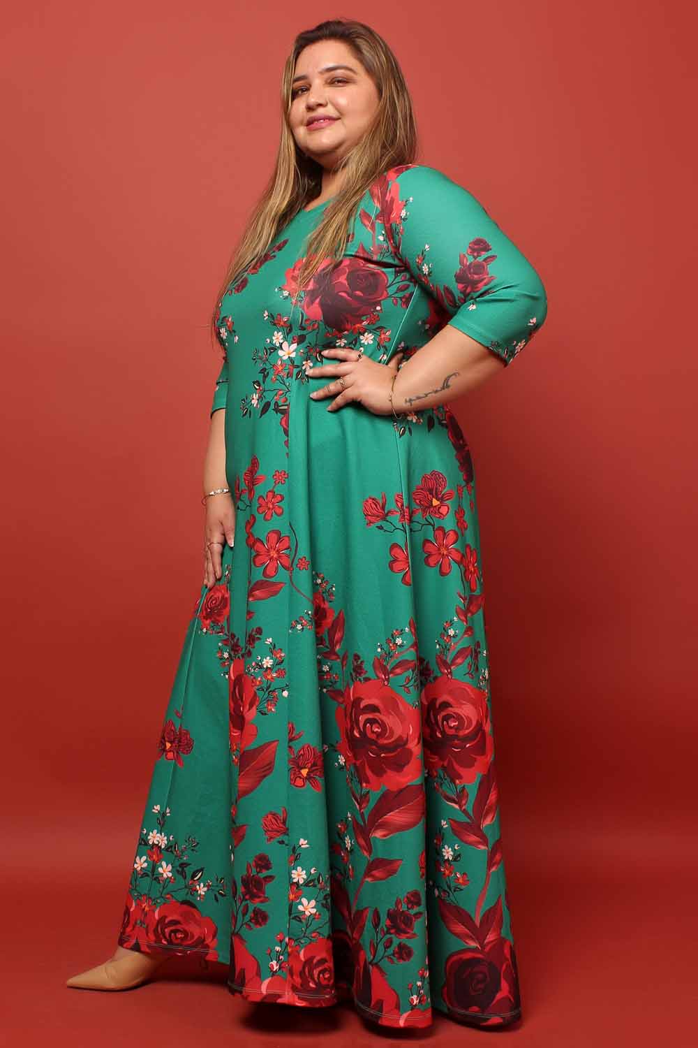 Ditsy Green Red Floral Dress for Women
