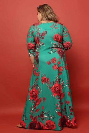 Ditsy Green Red Floral Dress