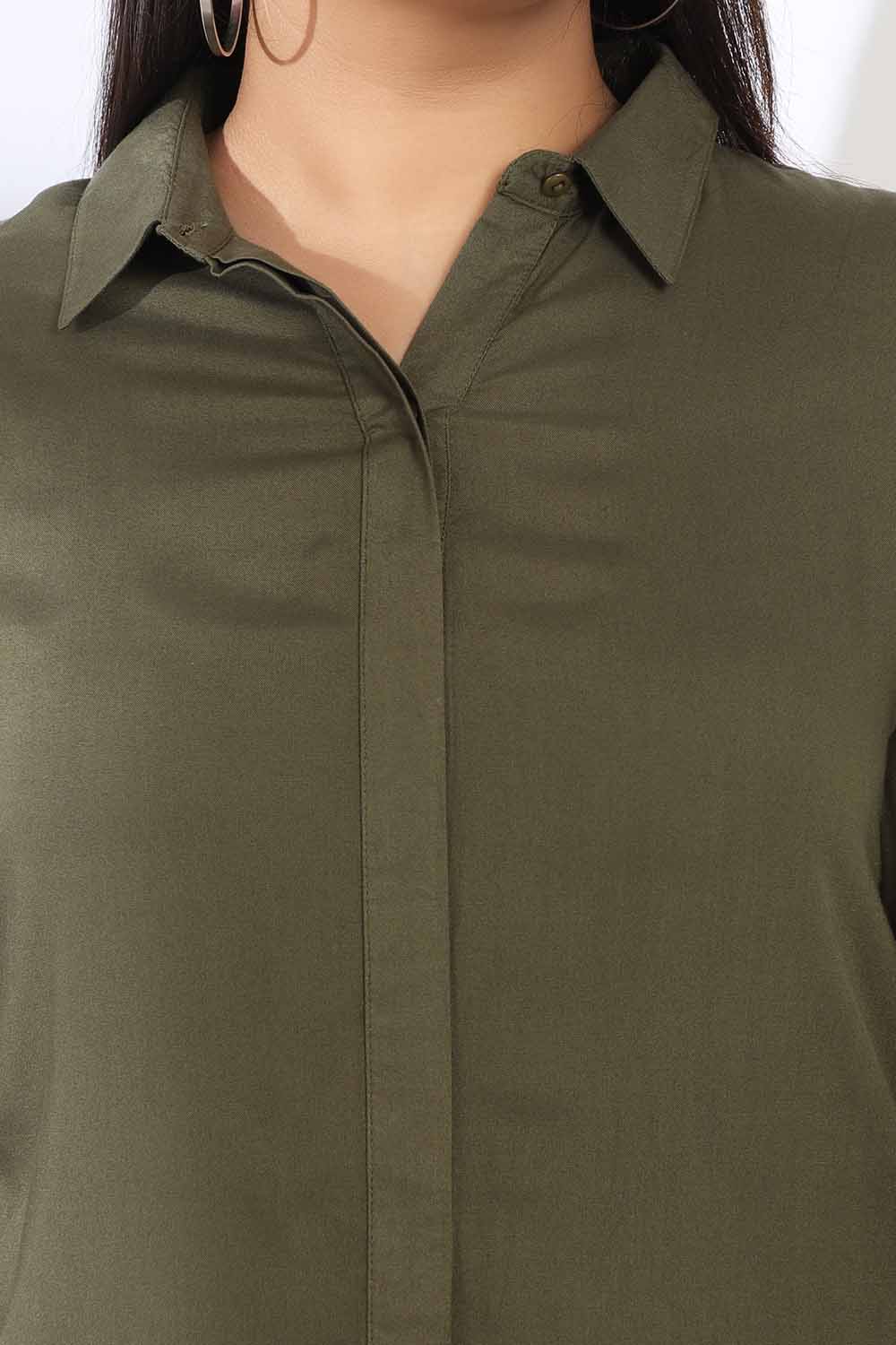 Olive Round Hemline Shirt for Women