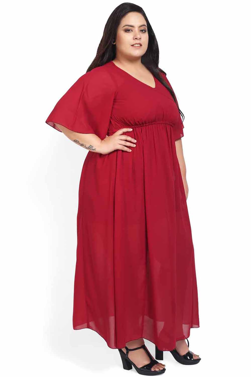 Red Overlap Night Dress (Inner Not Included) for Women