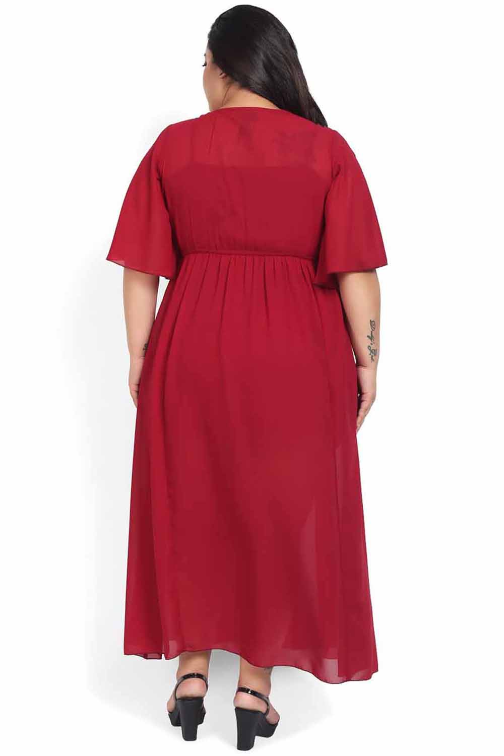 Comfortable Red Overlap Night Dress (Inner Not Included)