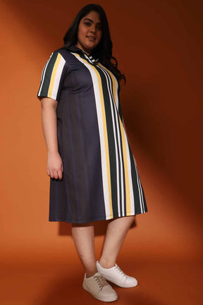 Navy Yellow Printed Polo Dress