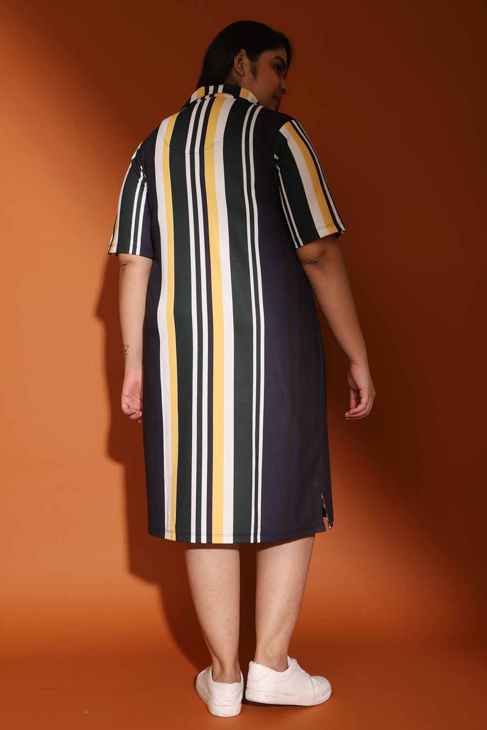Navy Yellow Printed Polo Dress for Women
