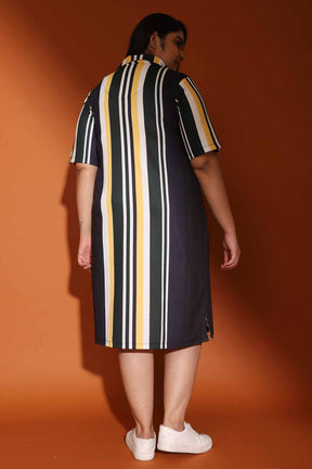 Navy Yellow Printed Polo Dress