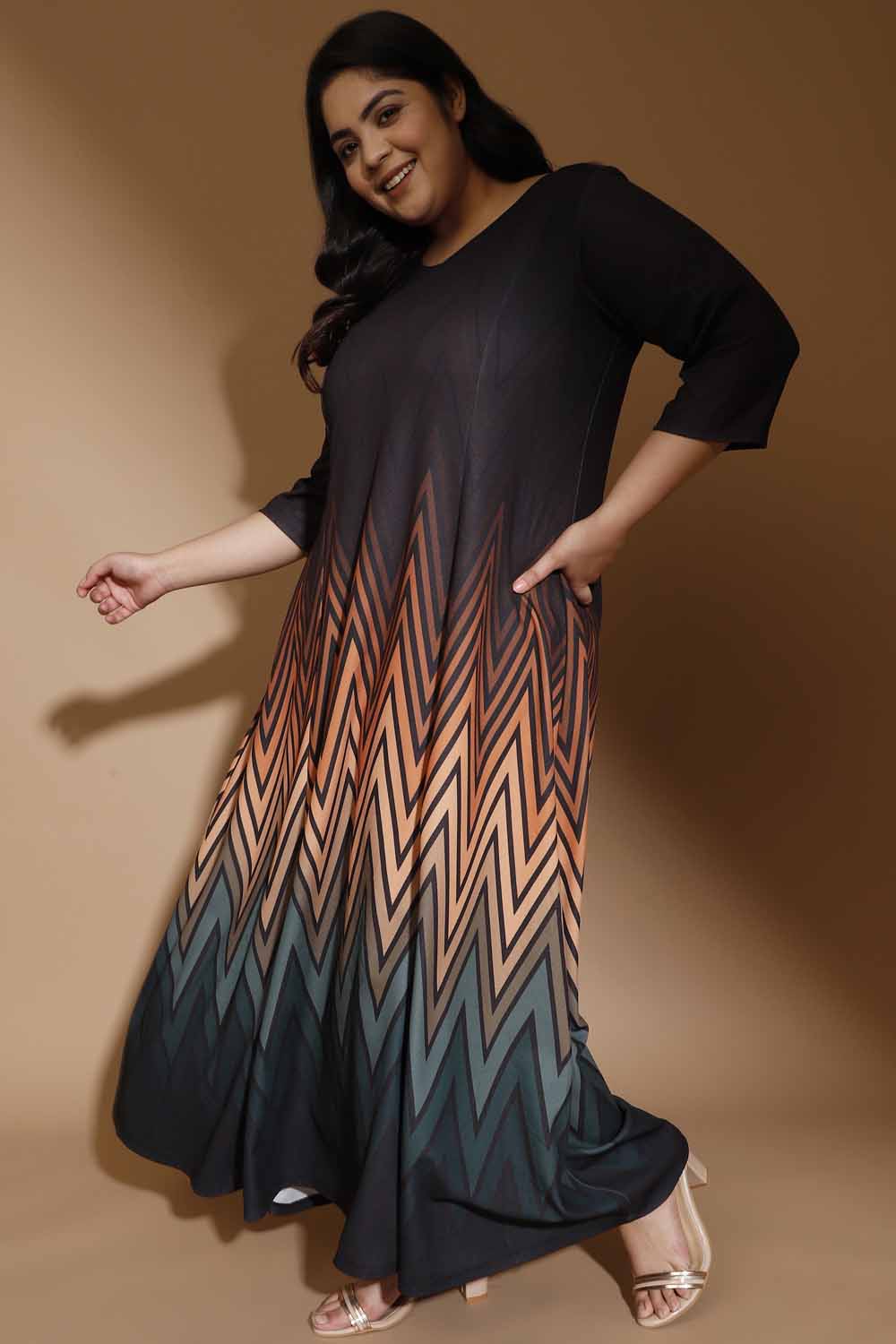 Plus Size Black and Green Ombre Maxi Dress
