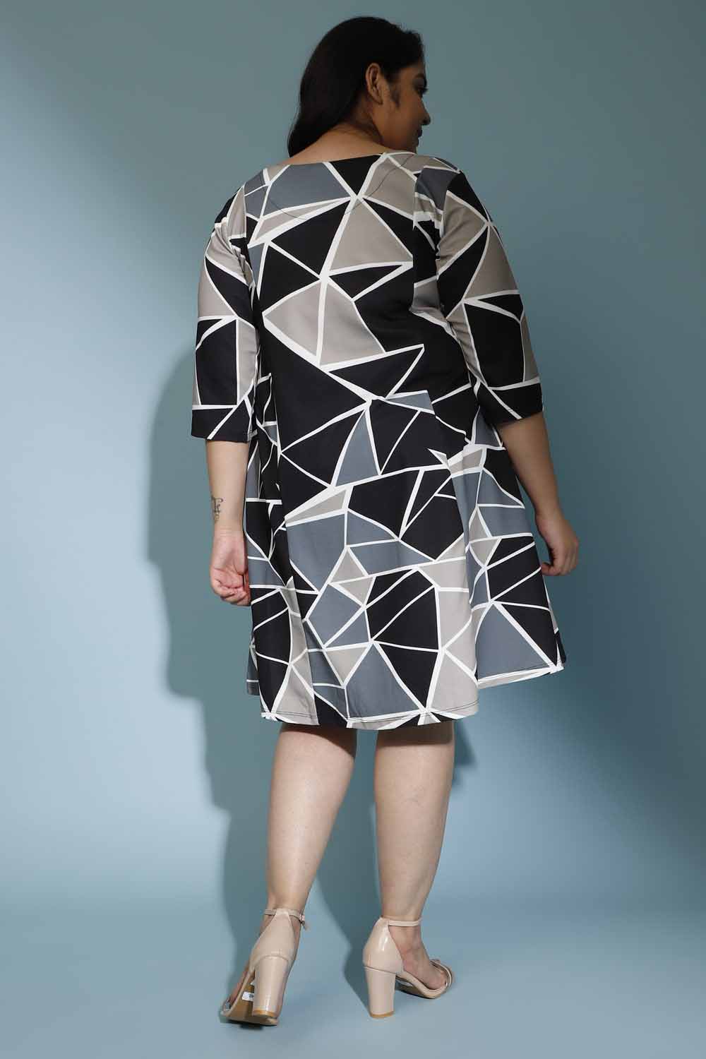 Grey Black Printed Short Dress for Women