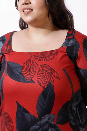 Plus Size Red Floral Bodycon Dress