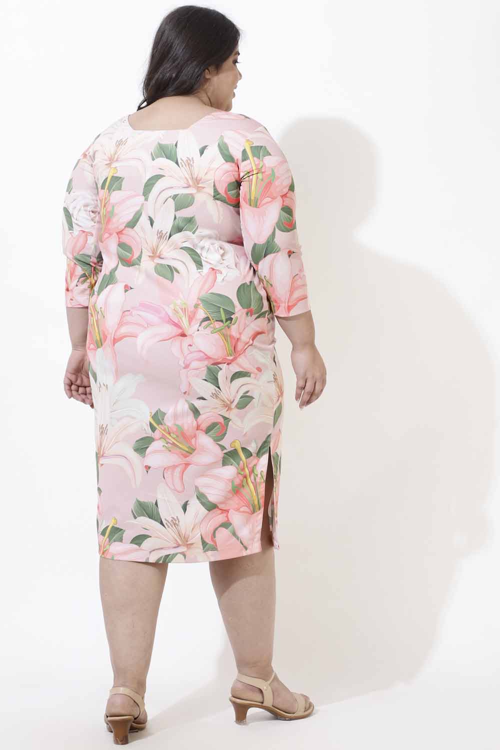 Plus Size Pink Florals Bodycon Dress Plus Size Pink Florals Bodycon Dress