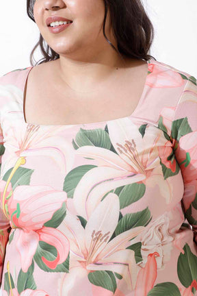 Plus Size Pink Florals Bodycon Dress